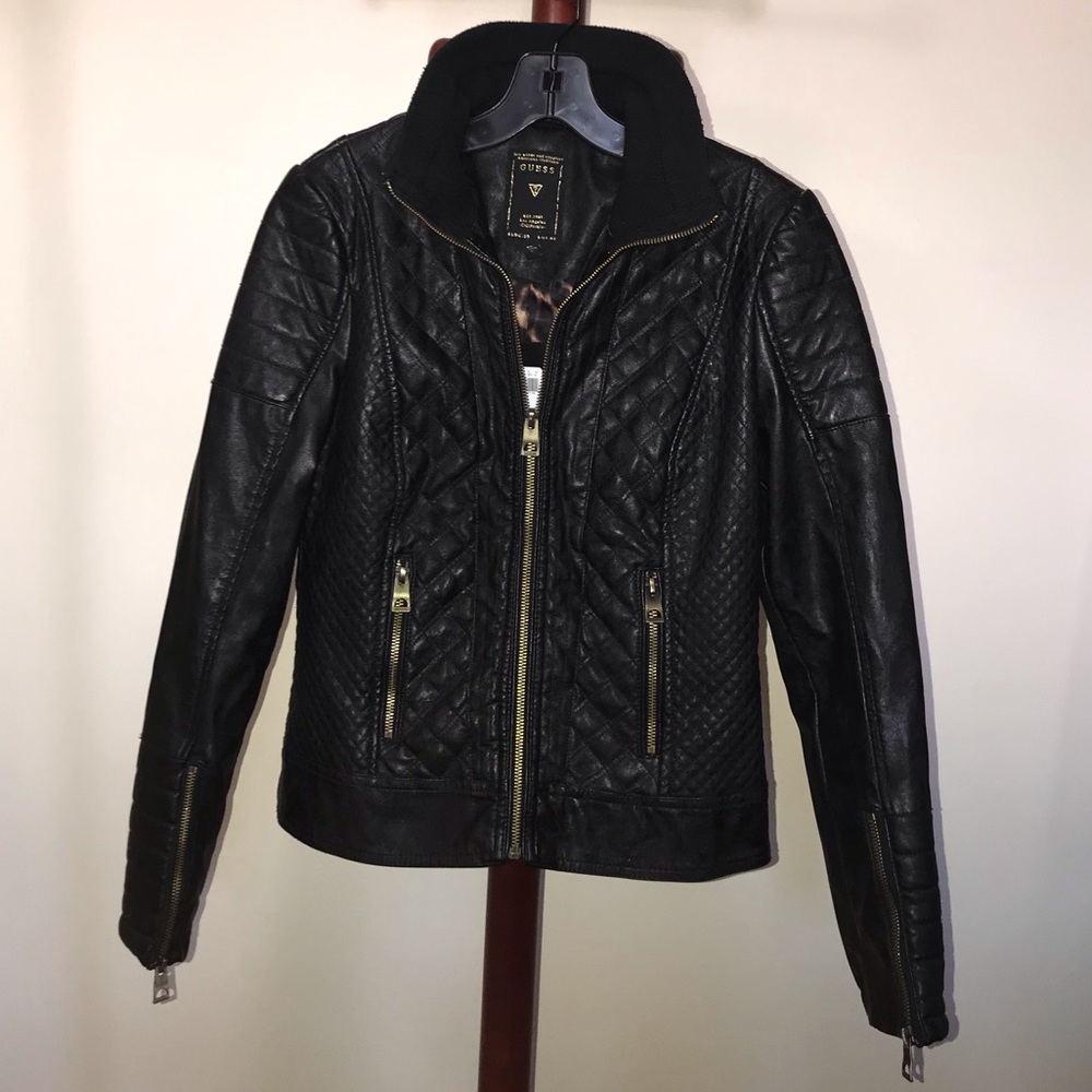 GUESS Quilted Faux-leather Moto Jacket